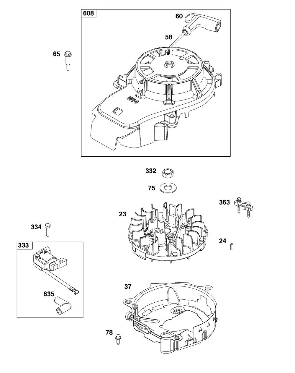Flywheel, Ignition, And Starter Group Diagram and Parts List for 123P02-0026-H5 100000 - 19Z999 Briggs and Stratton Engine